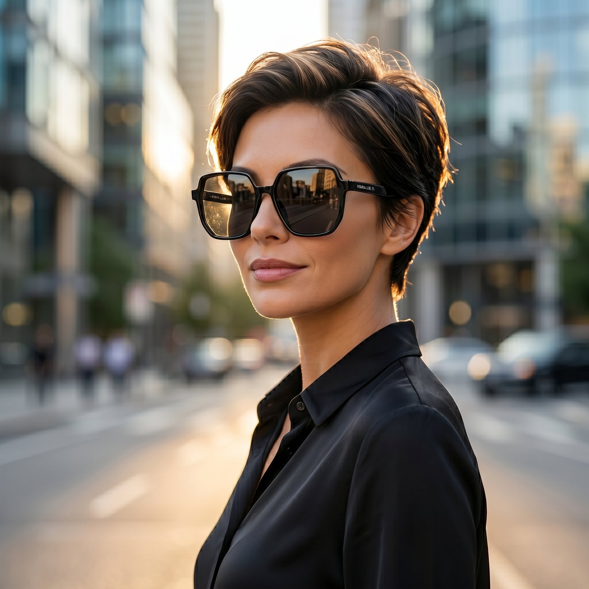 Woman wearing sunglasses on a city street