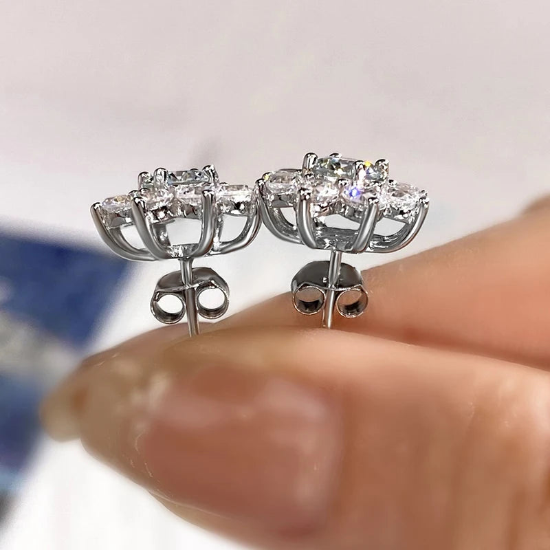 Velora Luxe Moissanite Flower Stud Earrings 925 Sterling Silver