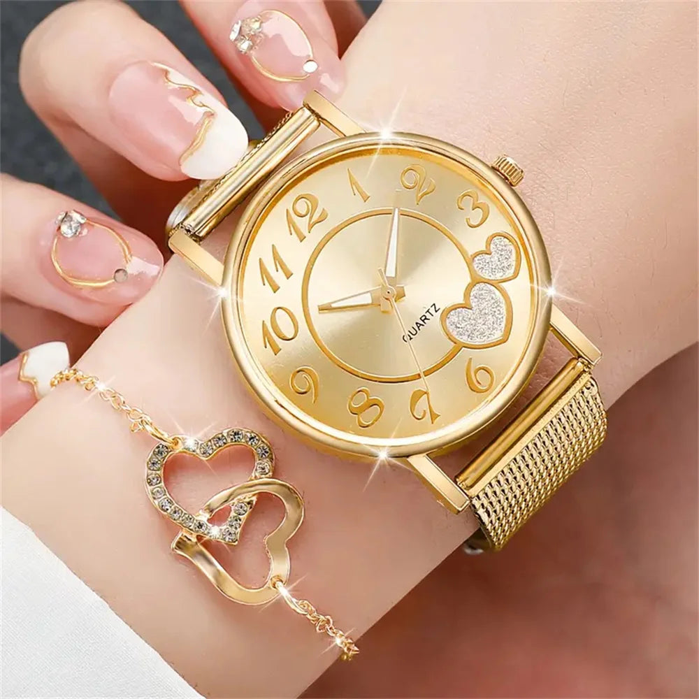 Velora Luxe Luxury Watch and Bracelet Set Gold Silver