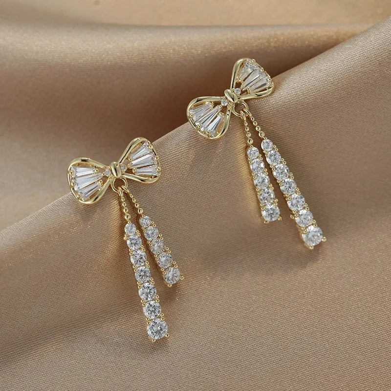 Velora Luxe Diamond Bow Earrings Sparkling Ribbon Zircon
