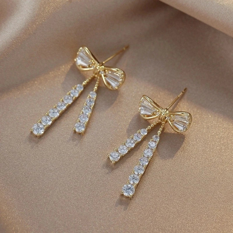 Velora Luxe Diamond Bow Earrings Sparkling Ribbon Zircon