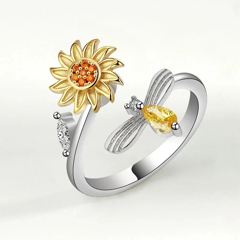Velora Bloom Spin Ring - Adjustable Zircon Flower Ring