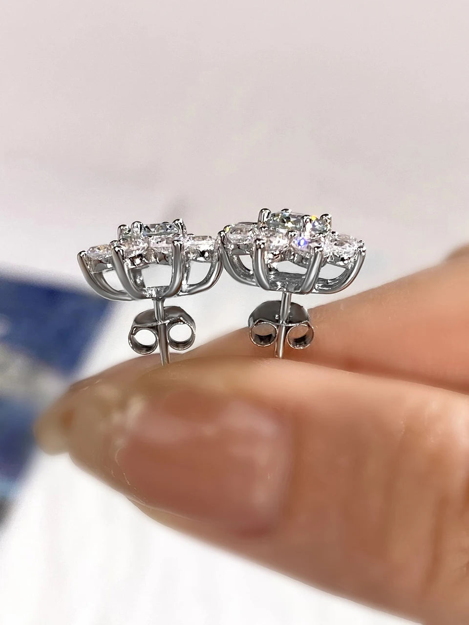 Velora Luxe Moissanite Flower Stud Earrings 925 Sterling Silver