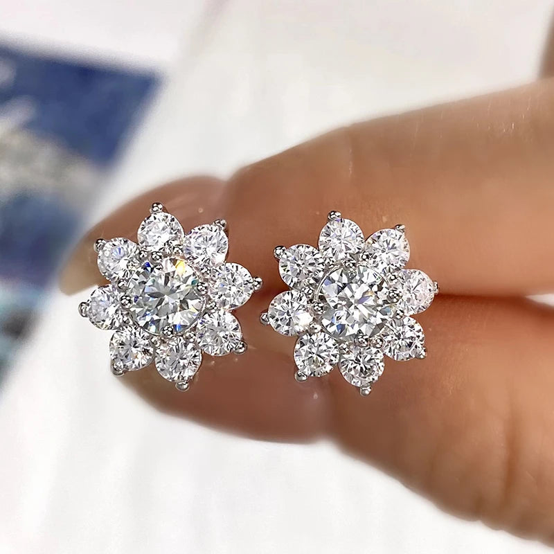 Velora Luxe Moissanite Flower Stud Earrings 925 Sterling Silver