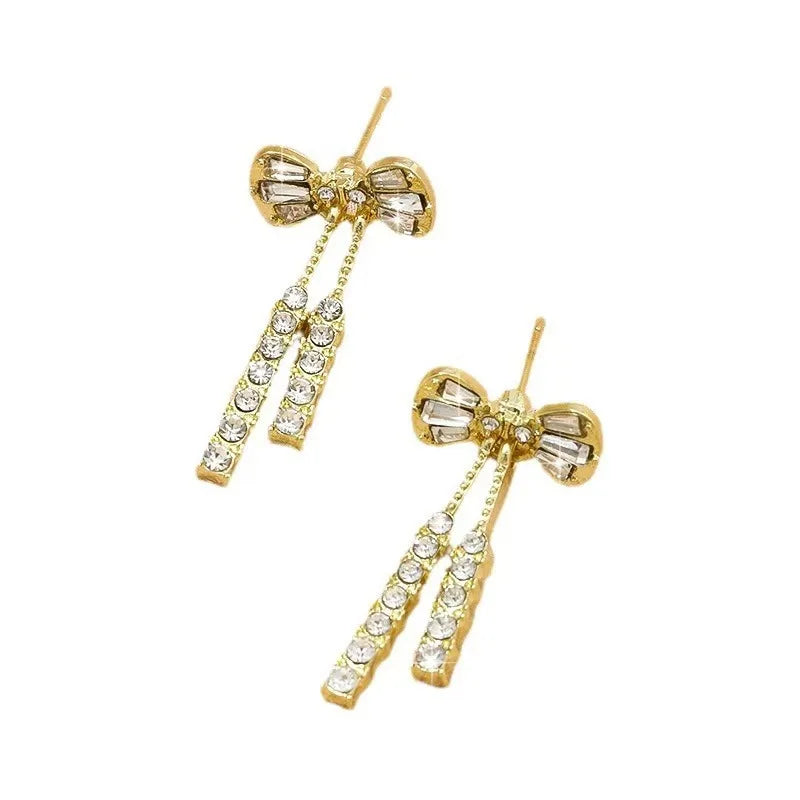 Velora Luxe Diamond Bow Earrings Sparkling Ribbon Zircon