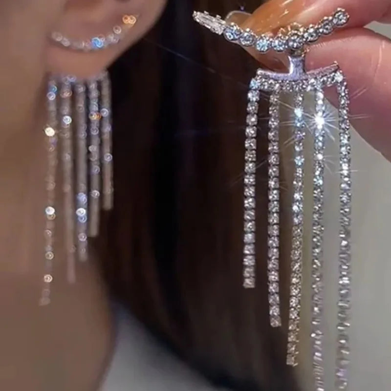 Velora Luxe Star Tassel Drop Earrings Zircon Silver