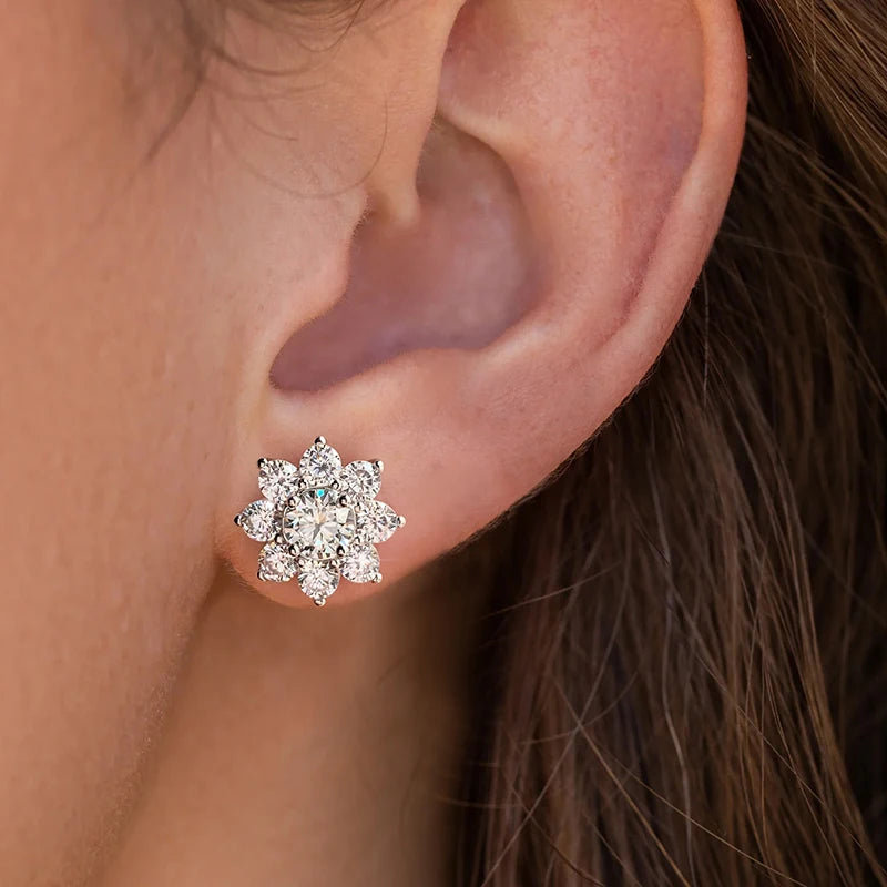Velora Luxe Moissanite Flower Stud Earrings 925 Sterling Silver
