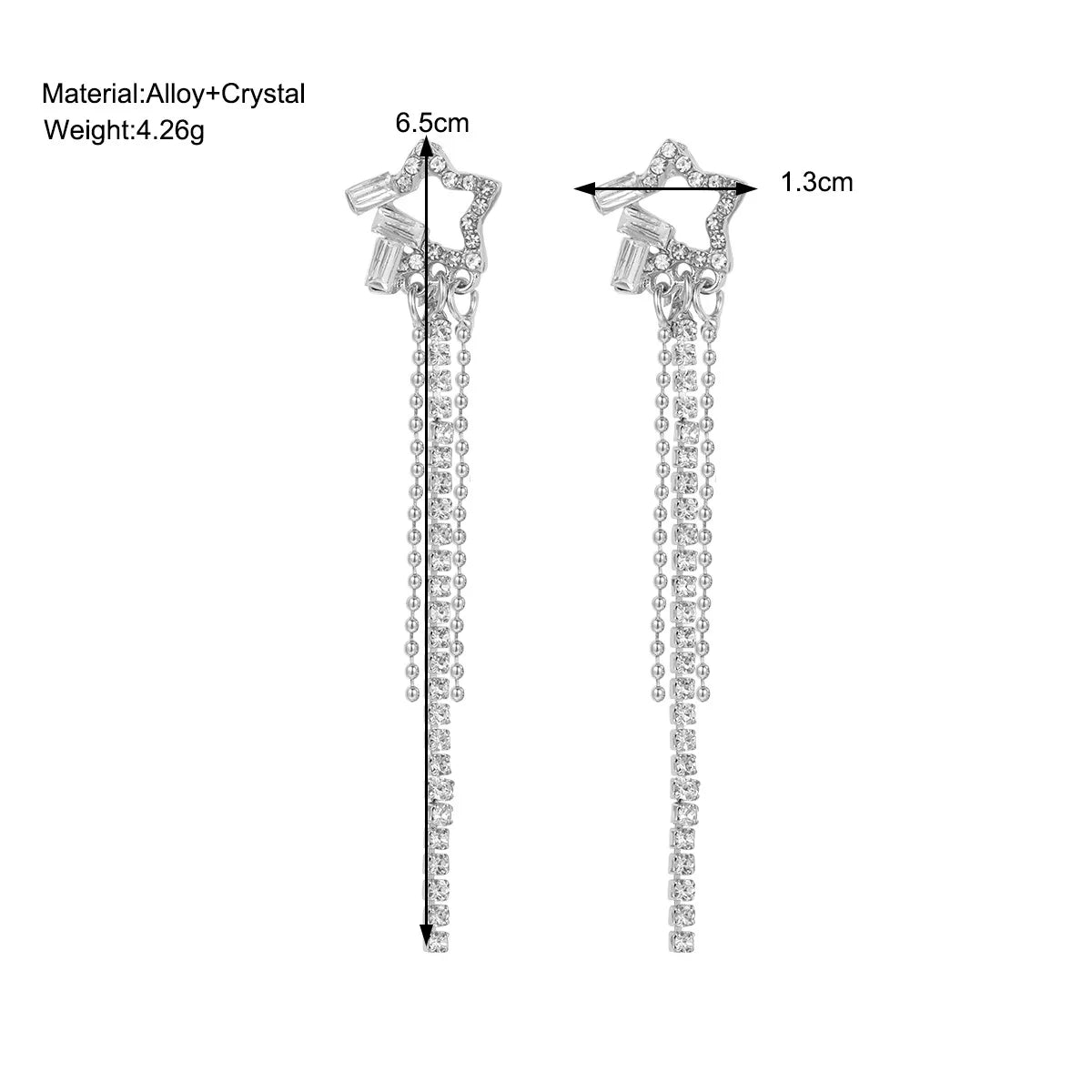 Velora Luxe Star Tassel Drop Earrings Zircon Silver