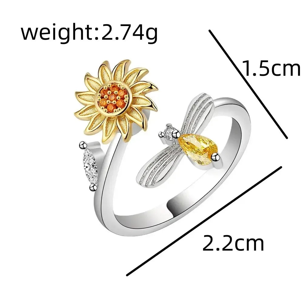Velora Bloom Spin Ring - Adjustable Zircon Flower Ring