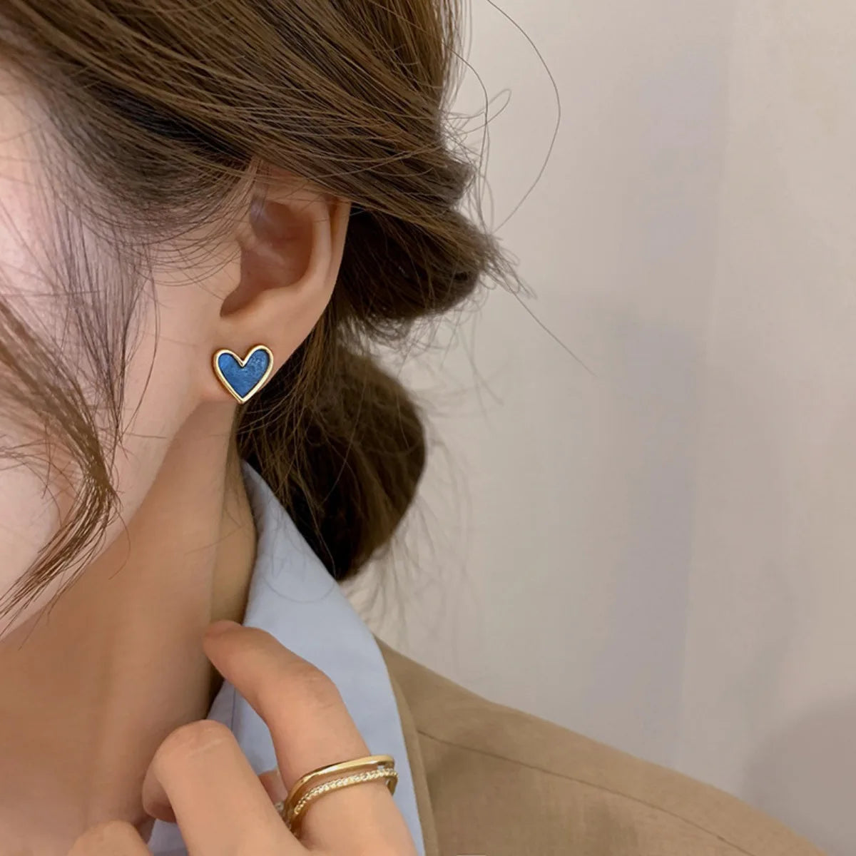 Velora Luxe Blue Heart Stud Earrings Crystal