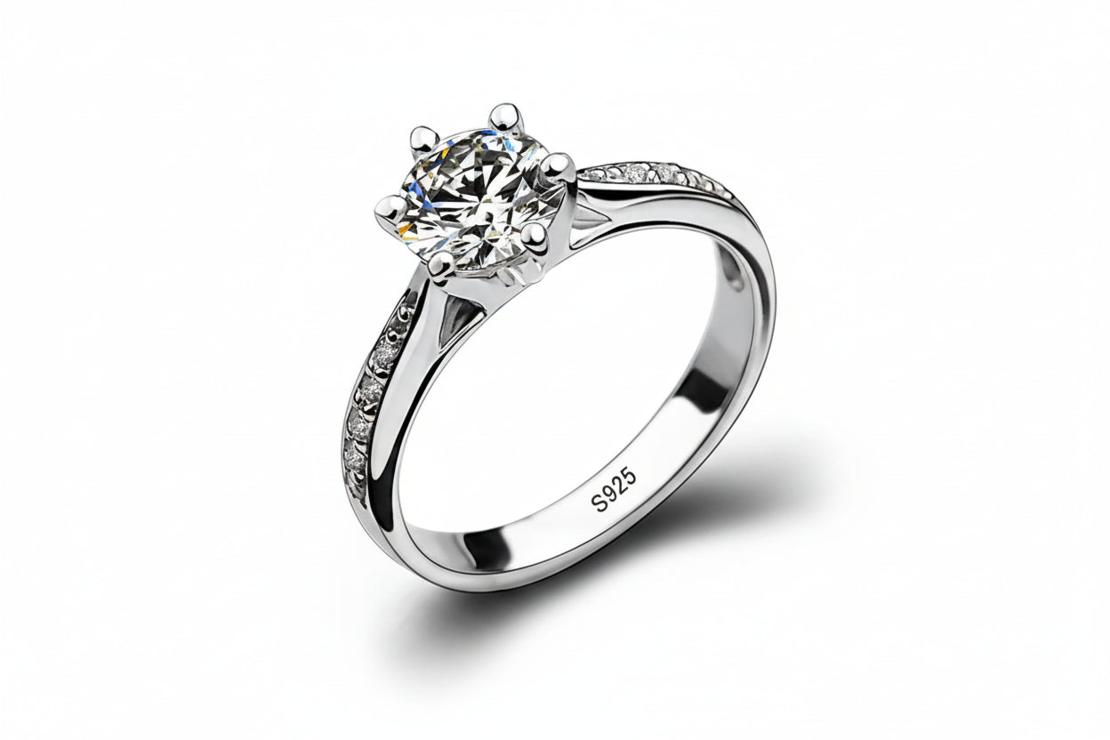 Velora Luxe Classic Solitaire Diamond Ring 925 Silver