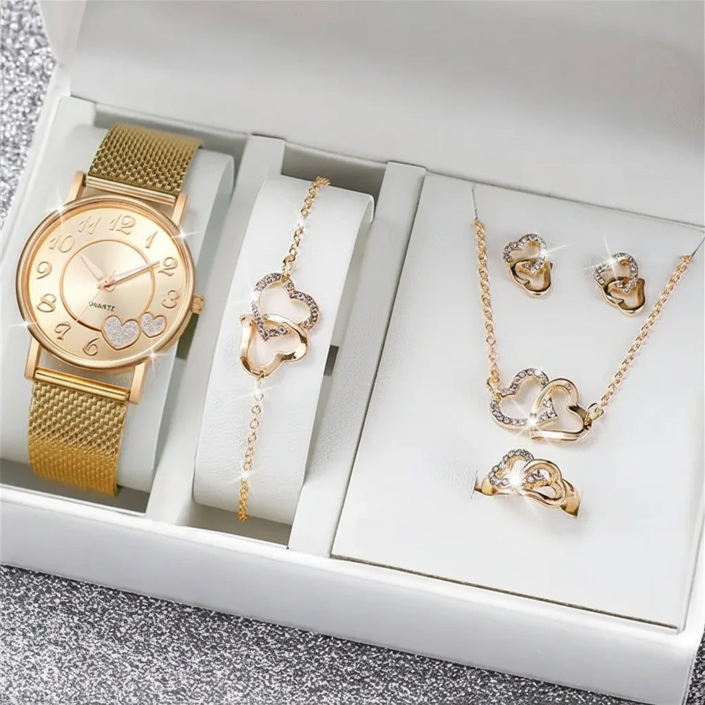 Velora Luxe Luxury Watch and Bracelet Set Gold Silver