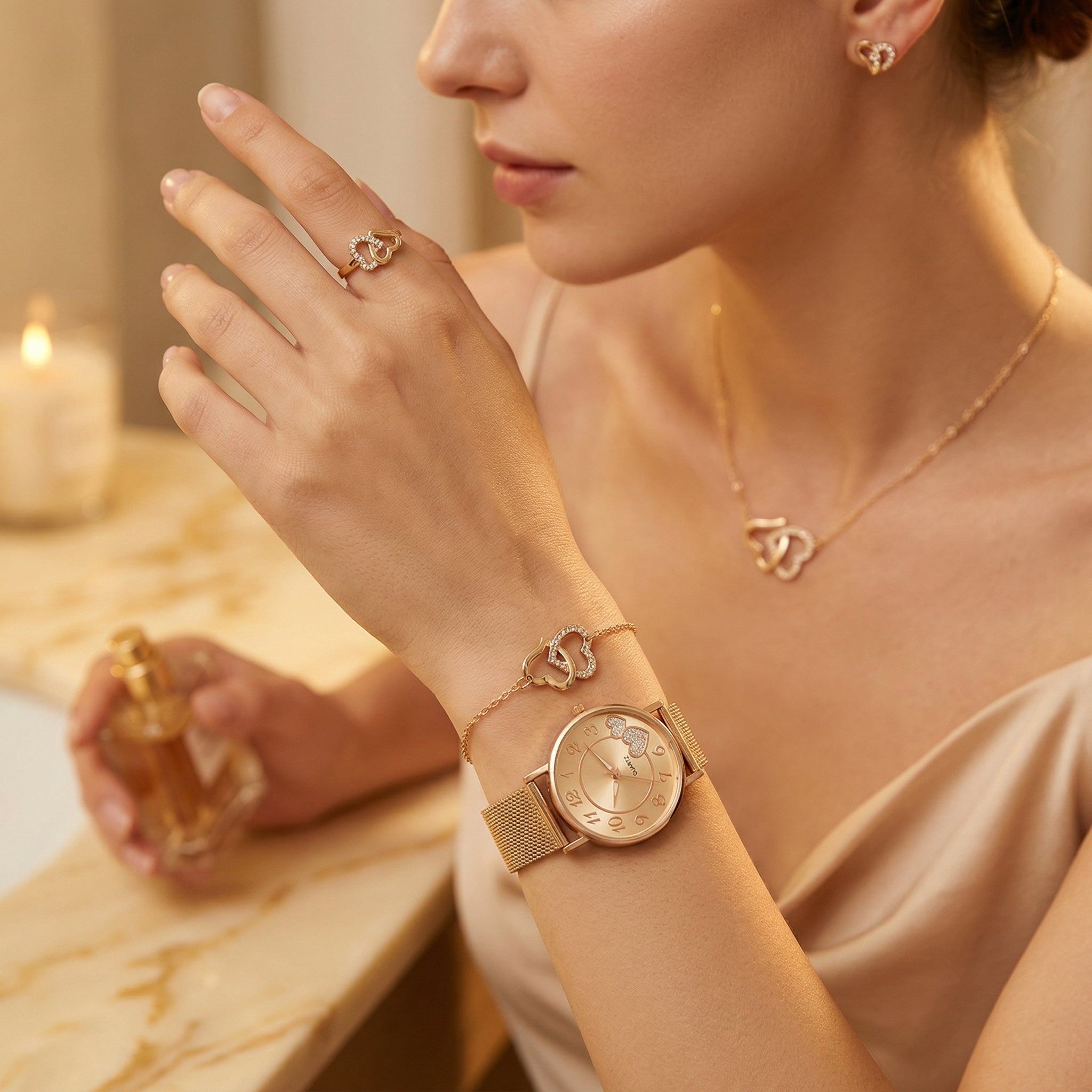 Velora Luxe Luxury Watch and Bracelet Set Gold Silver