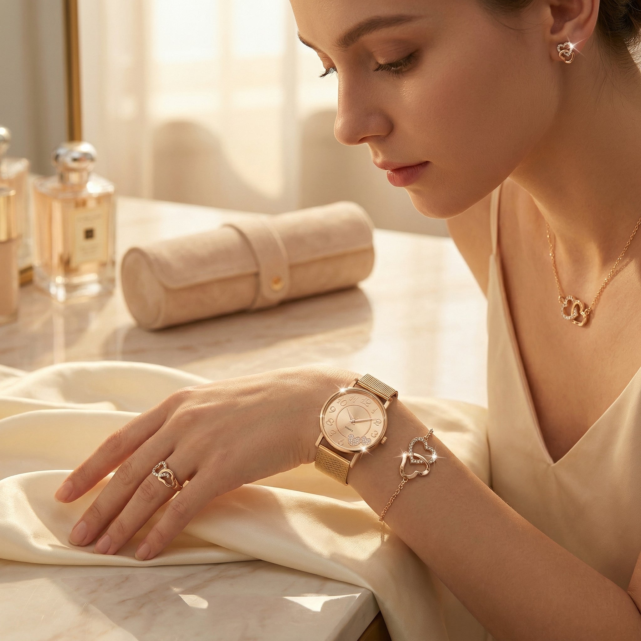 Velora Luxe Luxury Watch and Bracelet Set Gold Silver