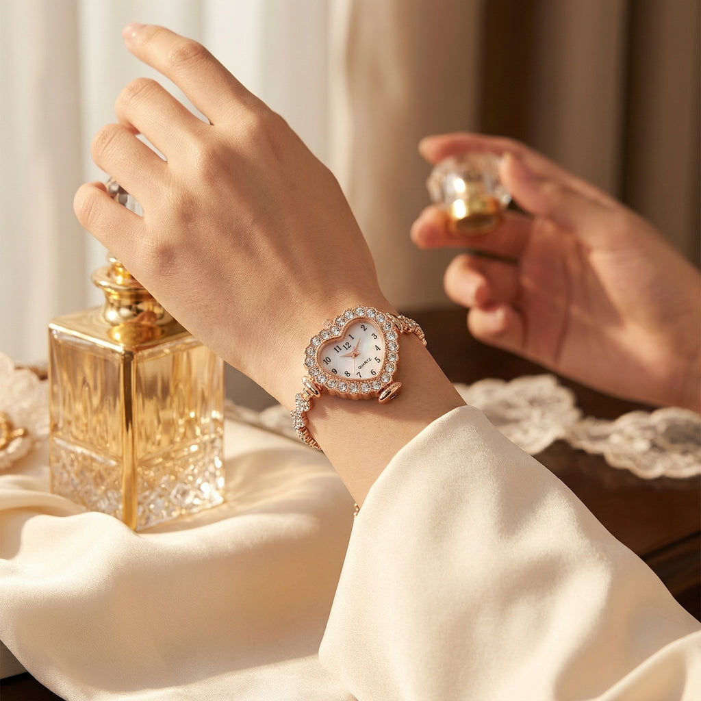 Velora Luxe Elegant Heart Dial Watch Women Rose Gold
