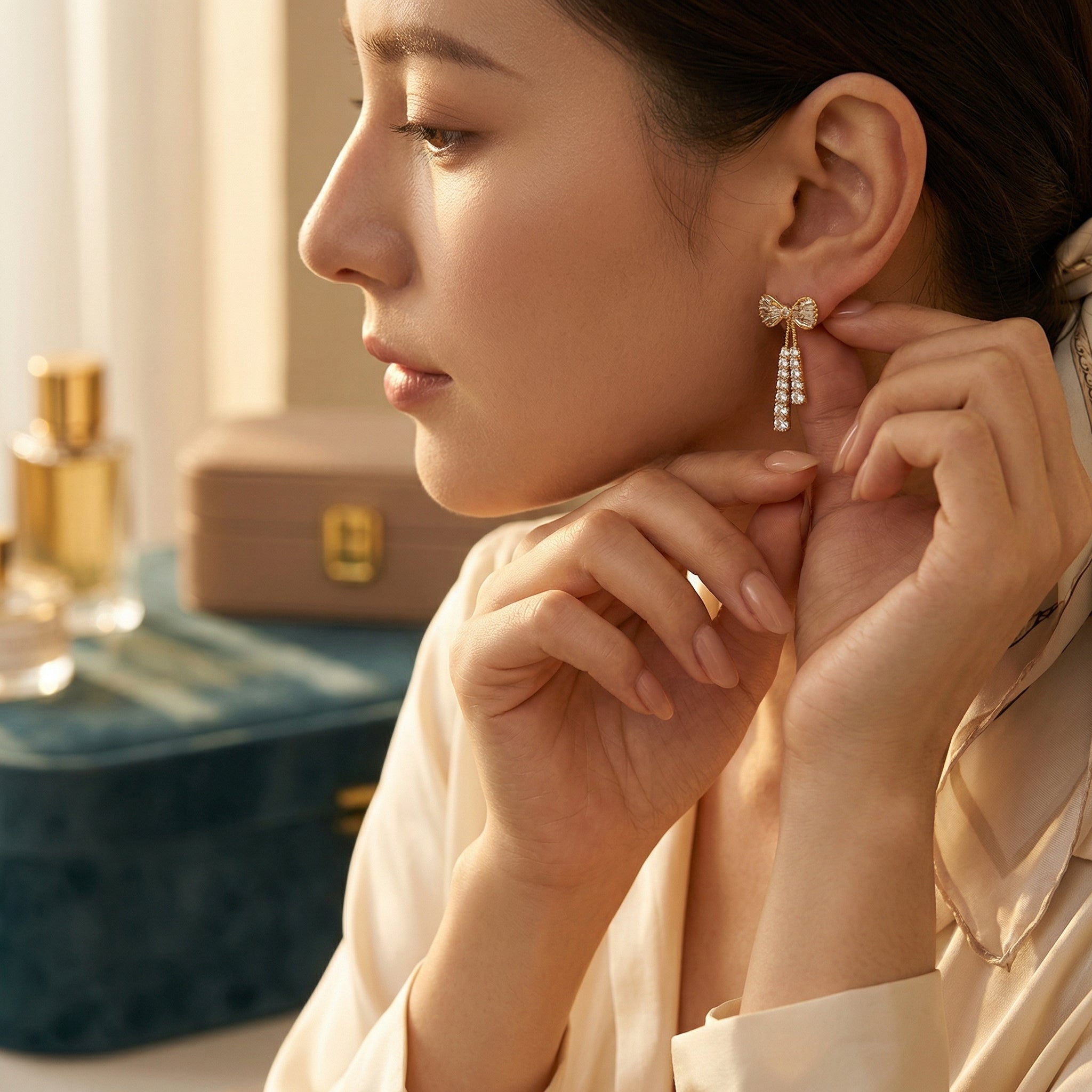 Velora Luxe Diamond Bow Earrings Sparkling Ribbon Zircon