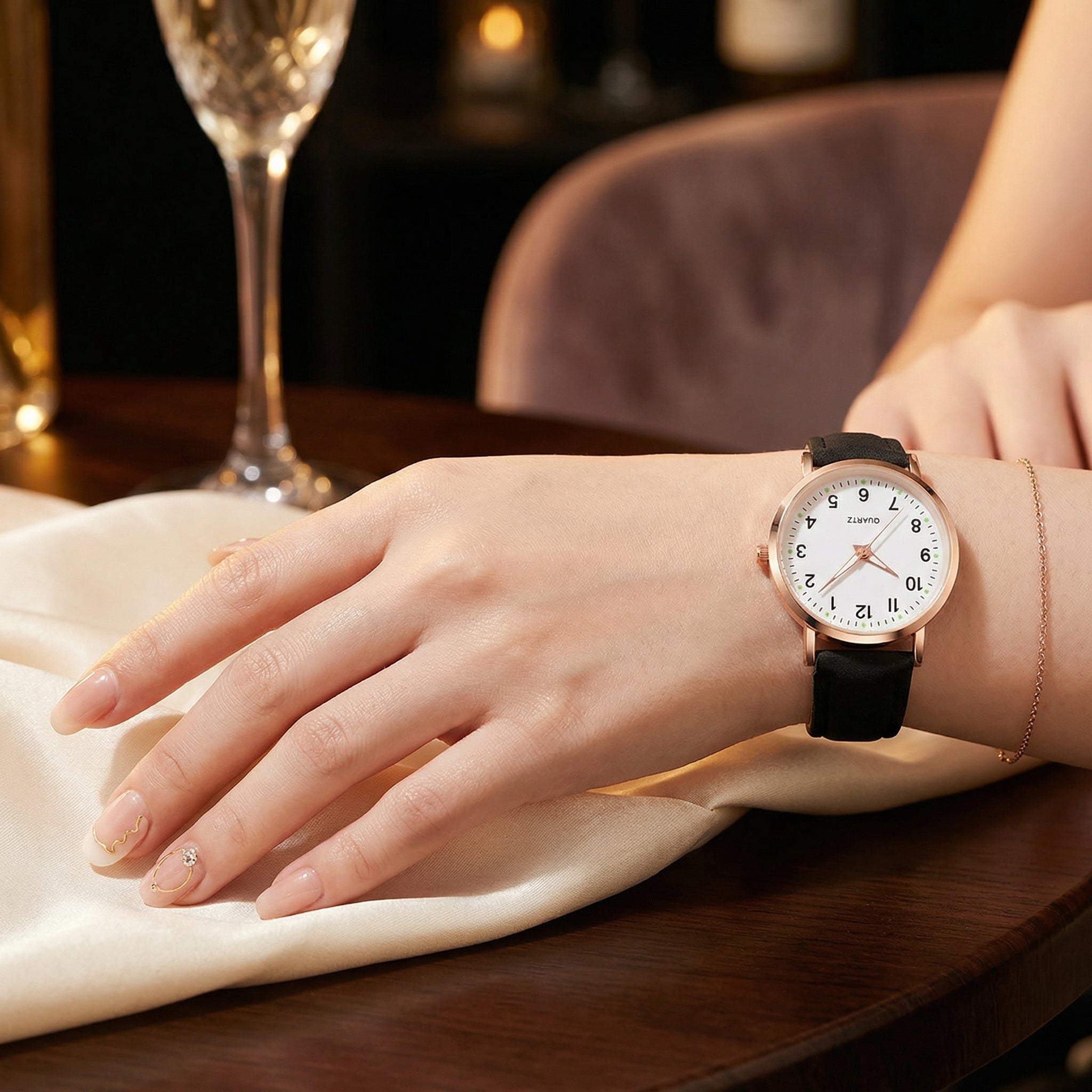 Velora Luxe Arabic Leather Luxury Watch Heritage Gold Silver